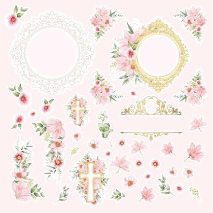 Design Paper Christening Girl 30x30 elements - CREA2202-elements